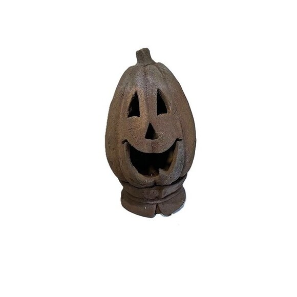 Halloween 1990s Vintage Rusty Rustic Foam Ghost Light Up Pumpkin 13" Tall WORKS - Picture 1 of 4